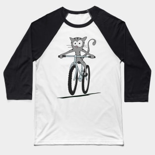 Cute Mountain Bike Cycling Cartoon Cat Biking Cat Baseball T-Shirt